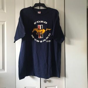 Vintage 1990s Men’s Single Stitch Graphic Ford Mustang Tee Shirt Blue Cotton XL